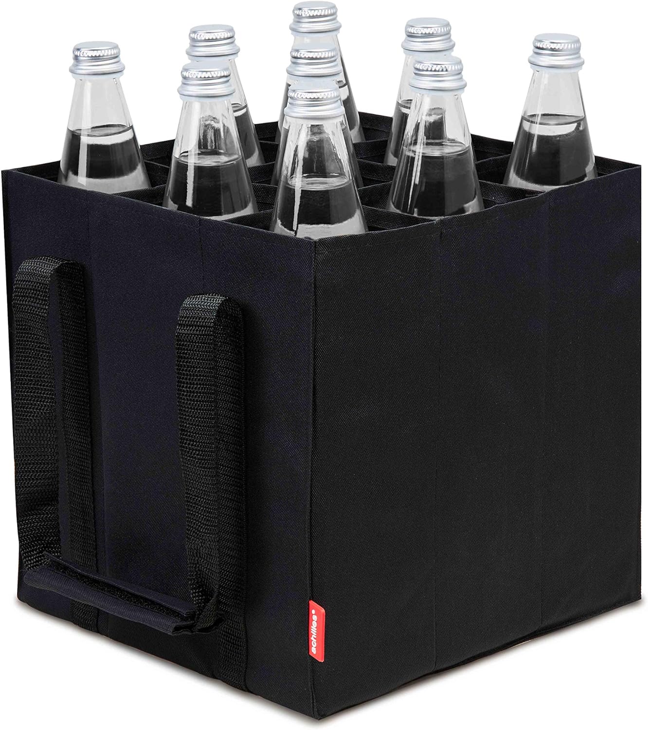 achilles Bottle Bag for 12 x 1.5 Litre Bottles, Bottle Bag, Carry Bag with Dividers for Bottles, Shopping Bag with 12 Compartments, 36 cm x 27 cm x 27 cm (Black)
