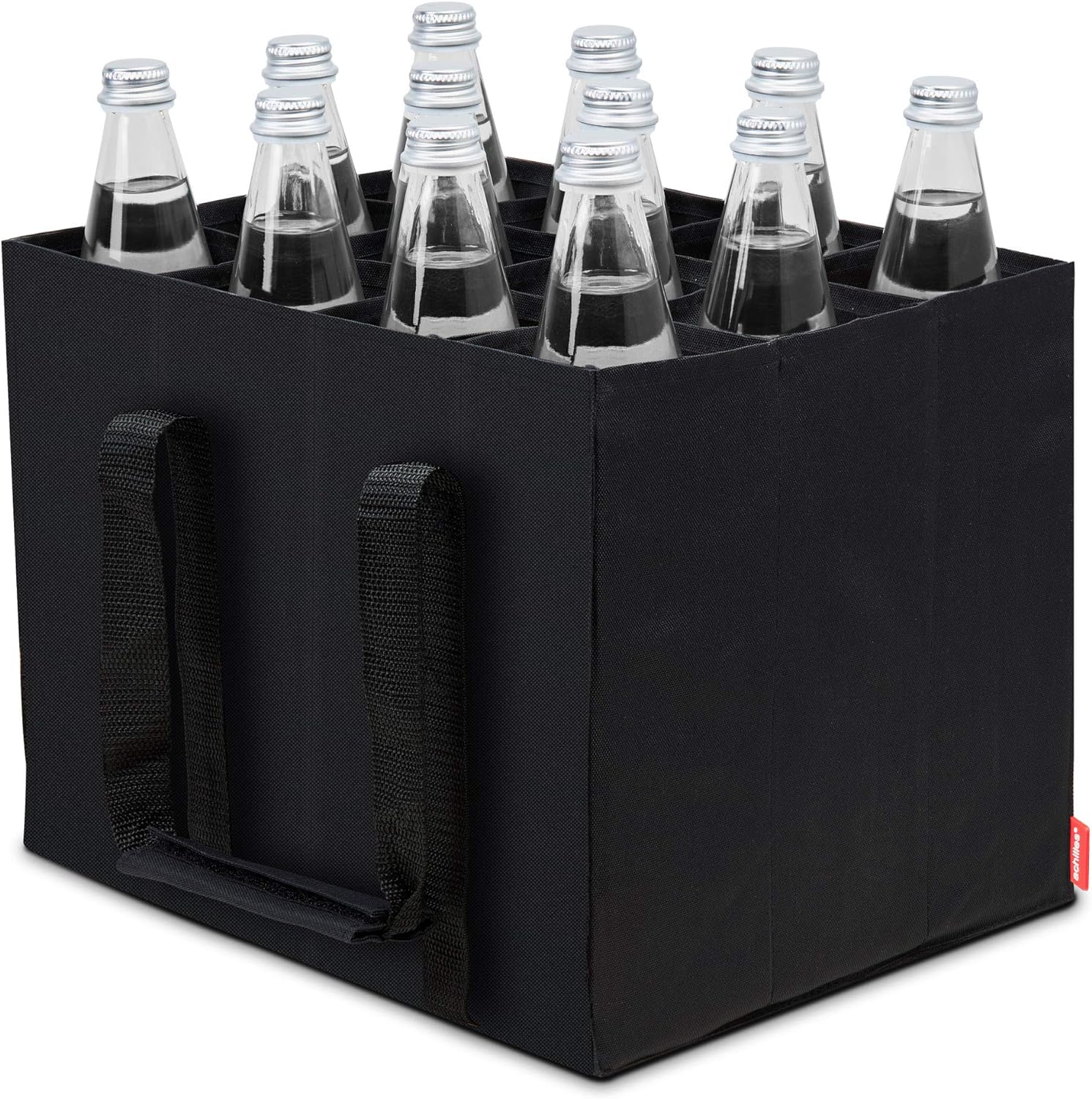achilles Bottle Bag for 12 x 1.5 Litre Bottles, Bottle Bag, Carry Bag with Dividers for Bottles, Shopping Bag with 12 Compartments, 36 cm x 27 cm x 27 cm (Black)