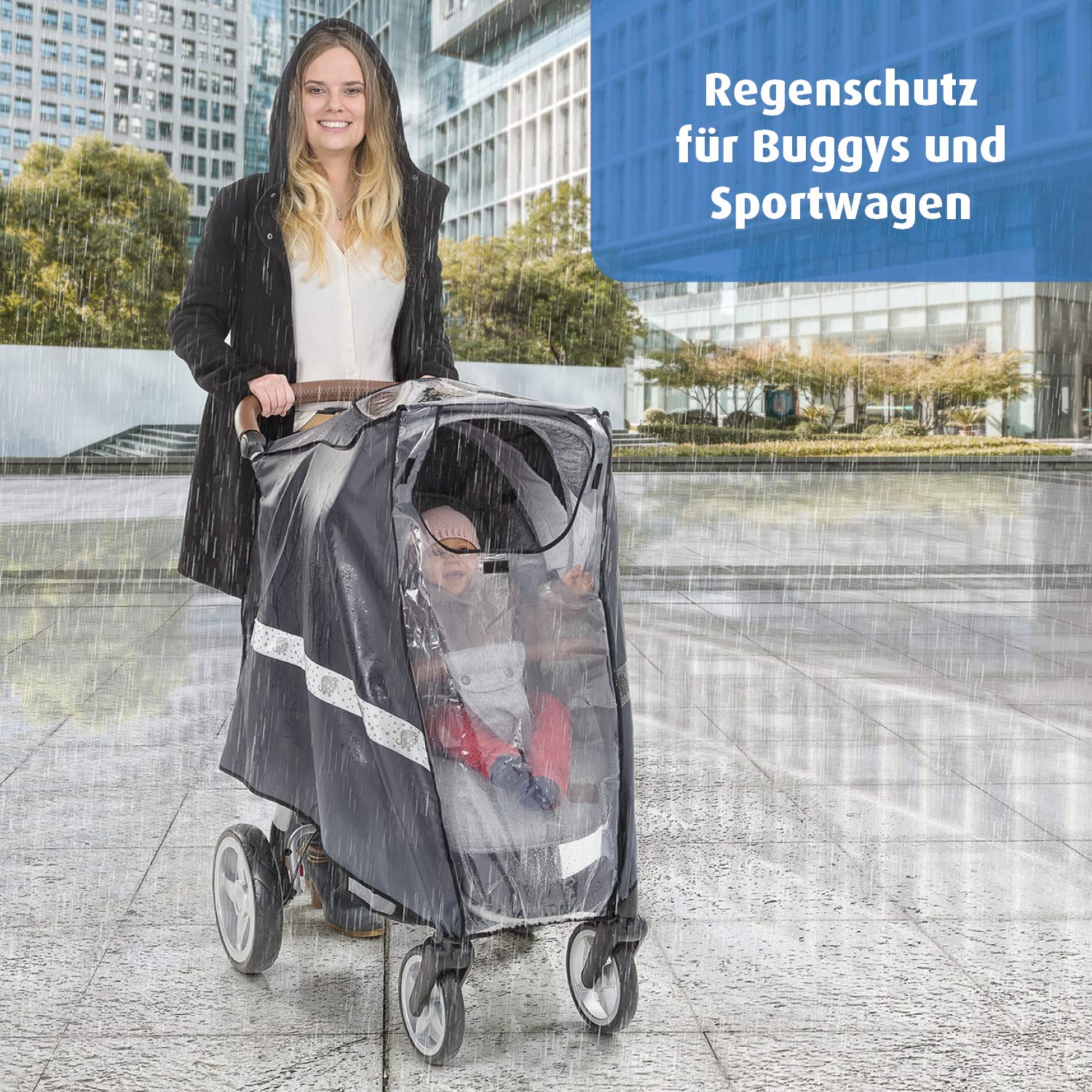 Reer RainCover Active Regenschutz, für Buggys und Sportwagen, Grau/Schwarz, 1 Stück (1er Pack)