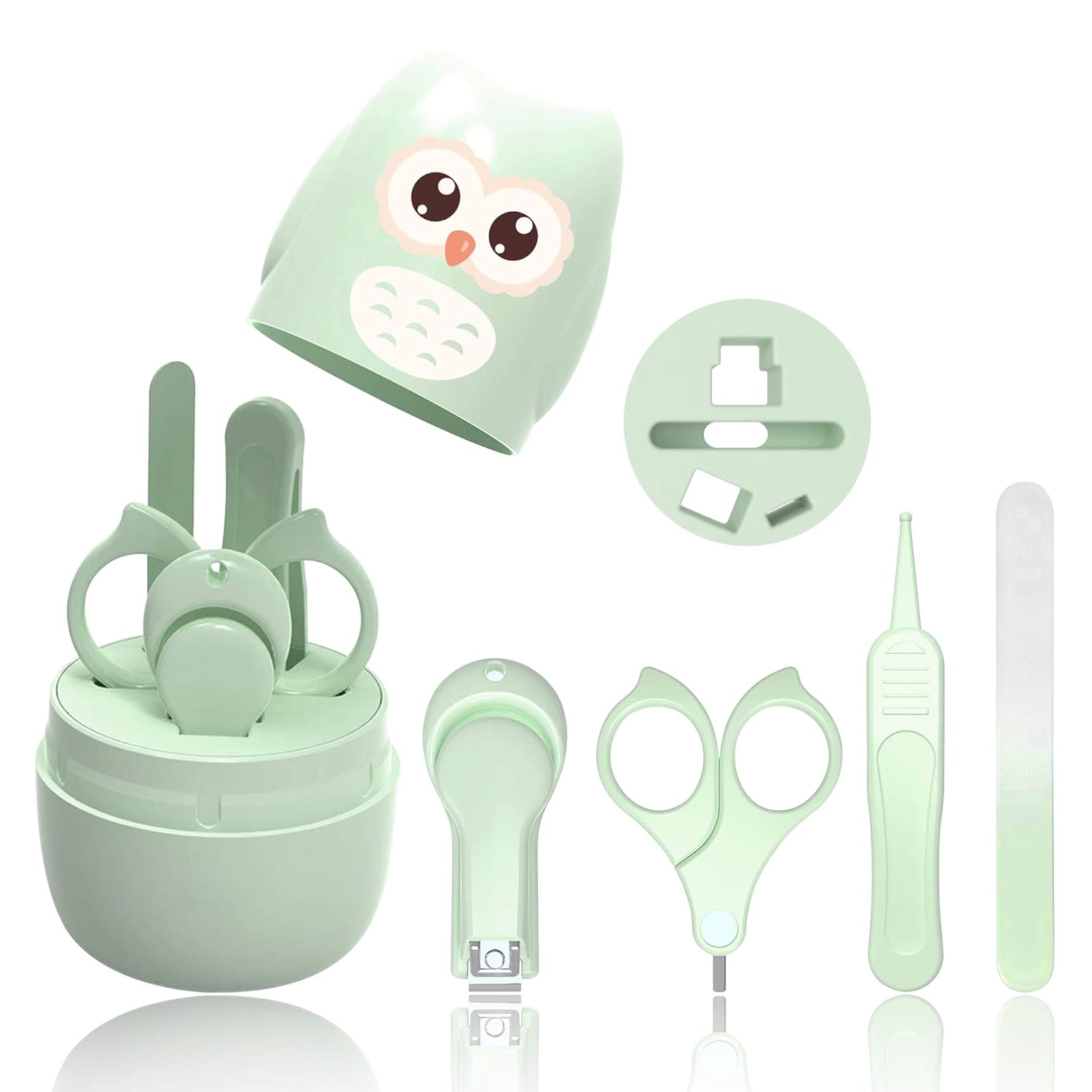 HyAdierTech Baby Care Set With Baby Nail Scissors, For Fingernails And Toenails, With Nail Clippers, Nail Scissors, Nail File and Tweezers For Children And Newborns In Sweet Owl Gift Packaging (B)