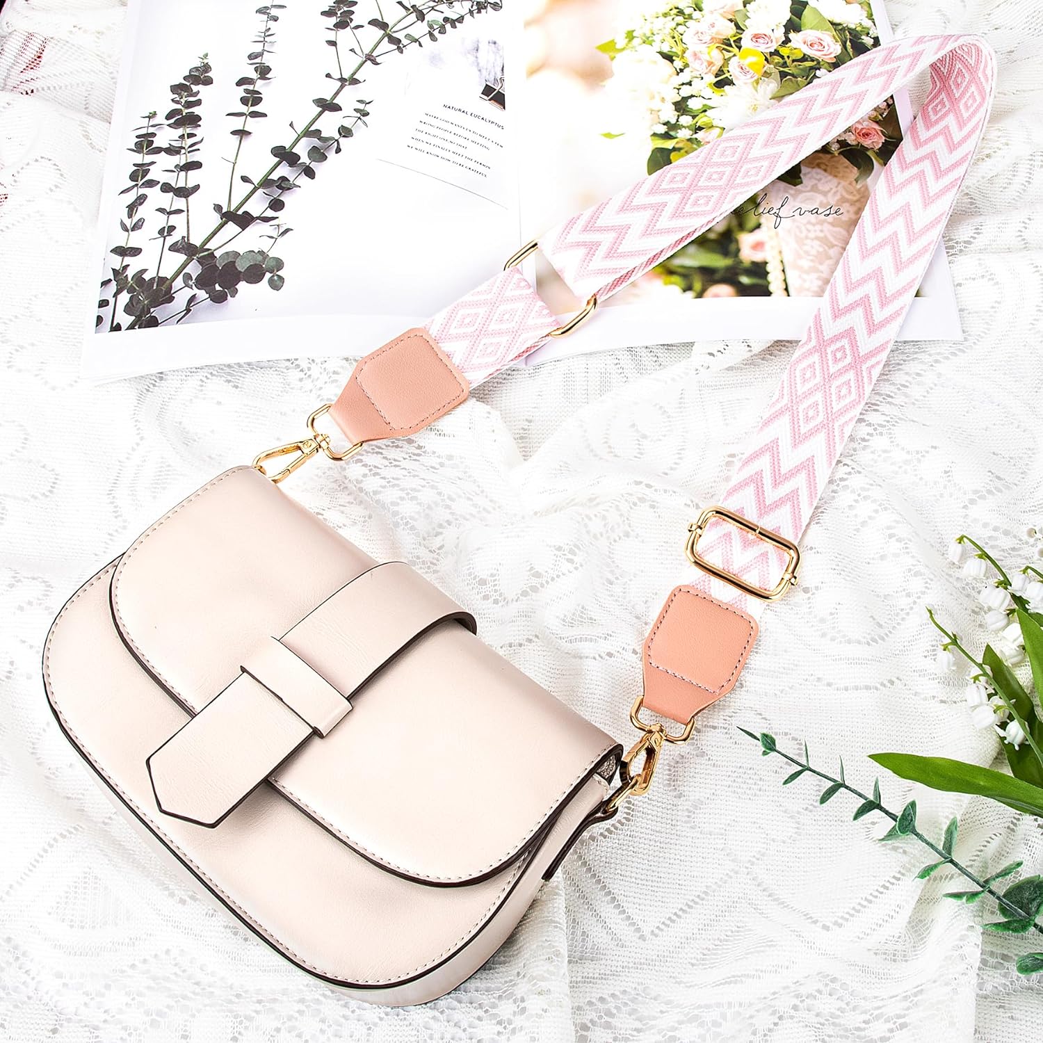 Bag Straps for Changing, Adjustable Shoulder Strap, Width 4 cm, Length Adjustable 80-140 cm, Shoulder Strap for Shoulder Bag, Carry Bags and Handbags, DIY Accessories for Bag, Black/White