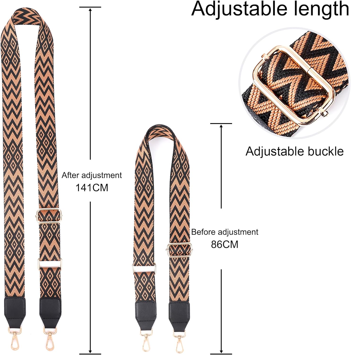 Bag Straps for Changing, Adjustable Shoulder Strap, Width 4 cm, Length Adjustable 80-140 cm, Shoulder Strap for Shoulder Bag, Carry Bags and Handbags, DIY Accessories for Bag, Black/White